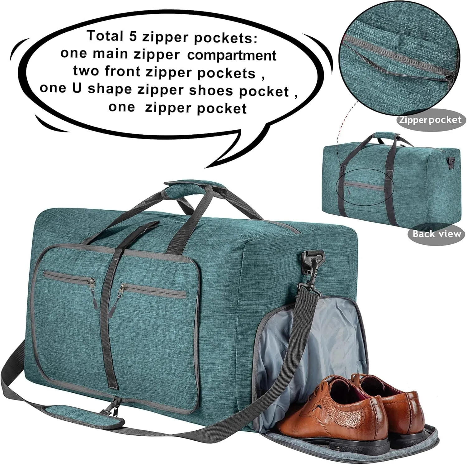 Travel Duffle Bag for Men, Foldable Travel Duffel Bag with Shoes Compartment, F Green, 115L