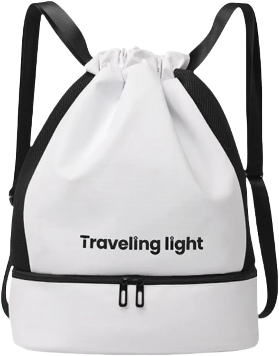 Travel Hiking Daypack, Portable Water-Resistant Clothes Shoes Compartment Gym Bag Swim Bag Sports Pack (White)