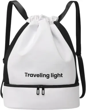 Travel Hiking Daypack, Portable Water-Resistant Clothes Shoes Compartment Gym Bag Swim Bag Sports Pack (White)
