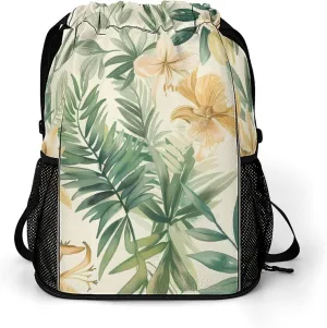 Tropical Orchid Plant Drawstring Backpack String Bag Sports Gym Sackpack with Side Pocket Shoes Compartment