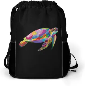 Tropical Small Turtles Drawstring Backpack String Bag Sports Gym Sackpack with Side Pocket Shoes Compartment