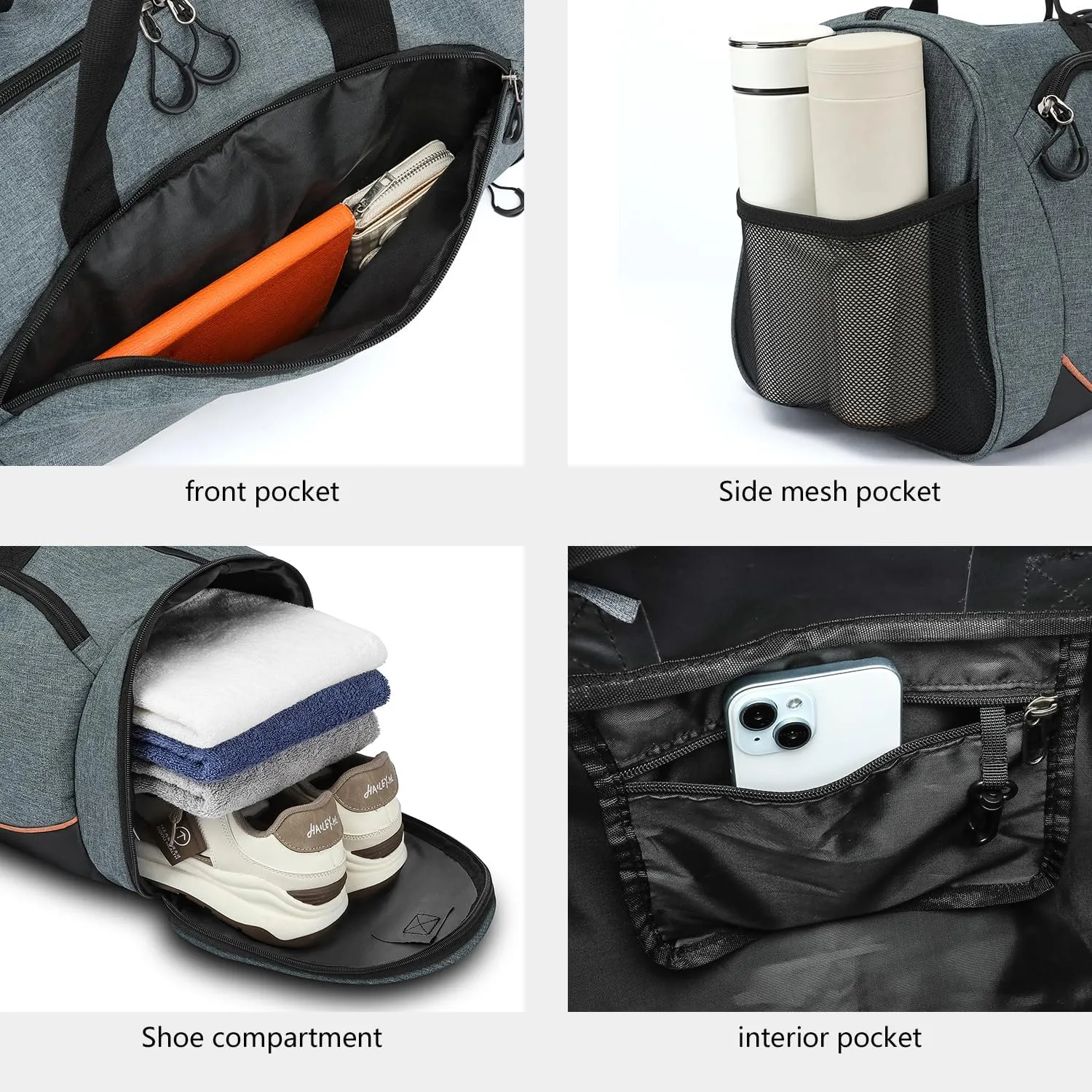 TUGUAN Small Gym Bag for Men with Shoes Compartment & Wet Pocket Travel Duffle Bag Duffel Bag Sports Gym Tote Workout Bag, Grey, gym bag 19*9.5*10 inches, Gym Bags With Wet Pocket & Shoes Compartment