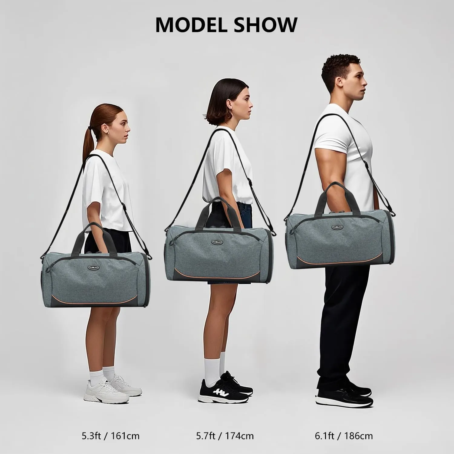 TUGUAN Small Gym Bag for Men with Shoes Compartment & Wet Pocket Travel Duffle Bag Duffel Bag Sports Gym Tote Workout Bag, Grey, gym bag 19*9.5*10 inches, Gym Bags With Wet Pocket & Shoes Compartment