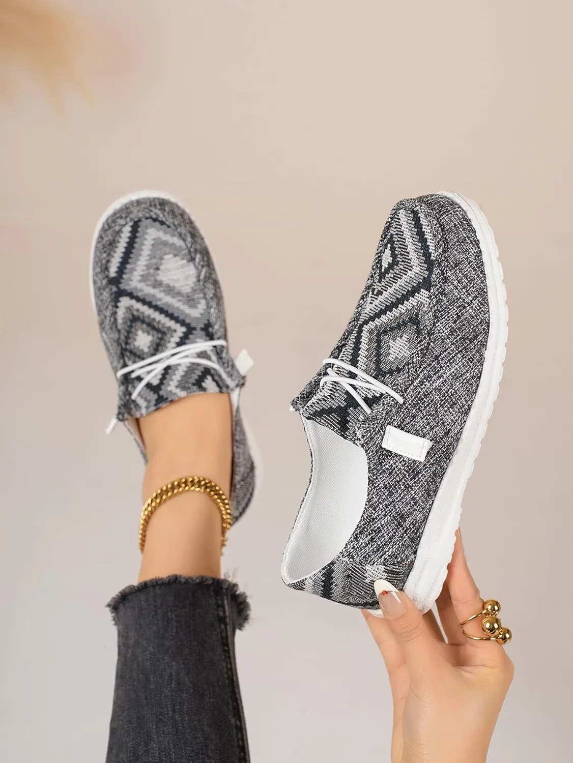 Unisex Ethnic Geometric Print Slip-On Loafers – Breathable Fabric Casual Shoes with Non-Slip Rubber Sole for Men & Women
