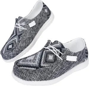 Unisex Ethnic Geometric Print Slip-On Loafers – Breathable Fabric Casual Shoes with Non-Slip Rubber Sole for Men & Women