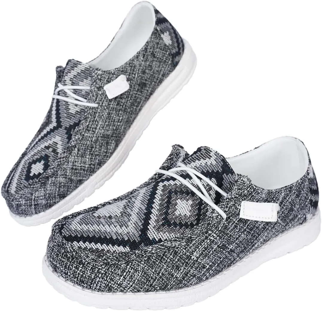 Unisex Ethnic Geometric Print Slip-On Loafers – Breathable Fabric Casual Shoes with Non-Slip Rubber Sole for Men & Women