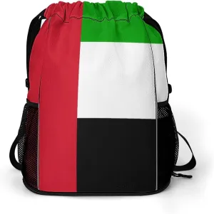 United Arab Flag Drawstring Backpack String Bag Sports Gym Sackpack with Side Pocket Shoes Compartment