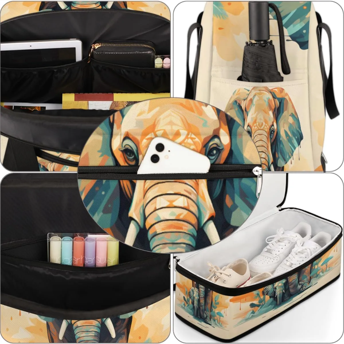 Vintage Elephant Foldable Travel Duffel Bag Overnight Weekender Bag with Shoes Compartment Sports Gym Bag for Men Women