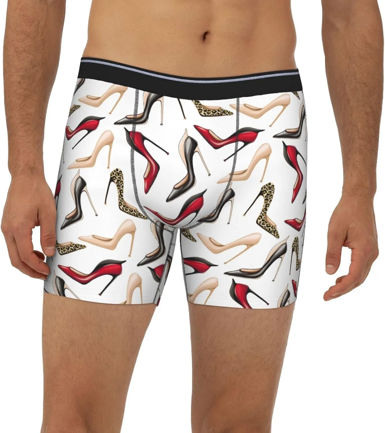 VOSERY high-heeled shoes cute print Mens Underwear Boxer Briefs, Soft Breathable Extended Length Boxers Briefs for Men