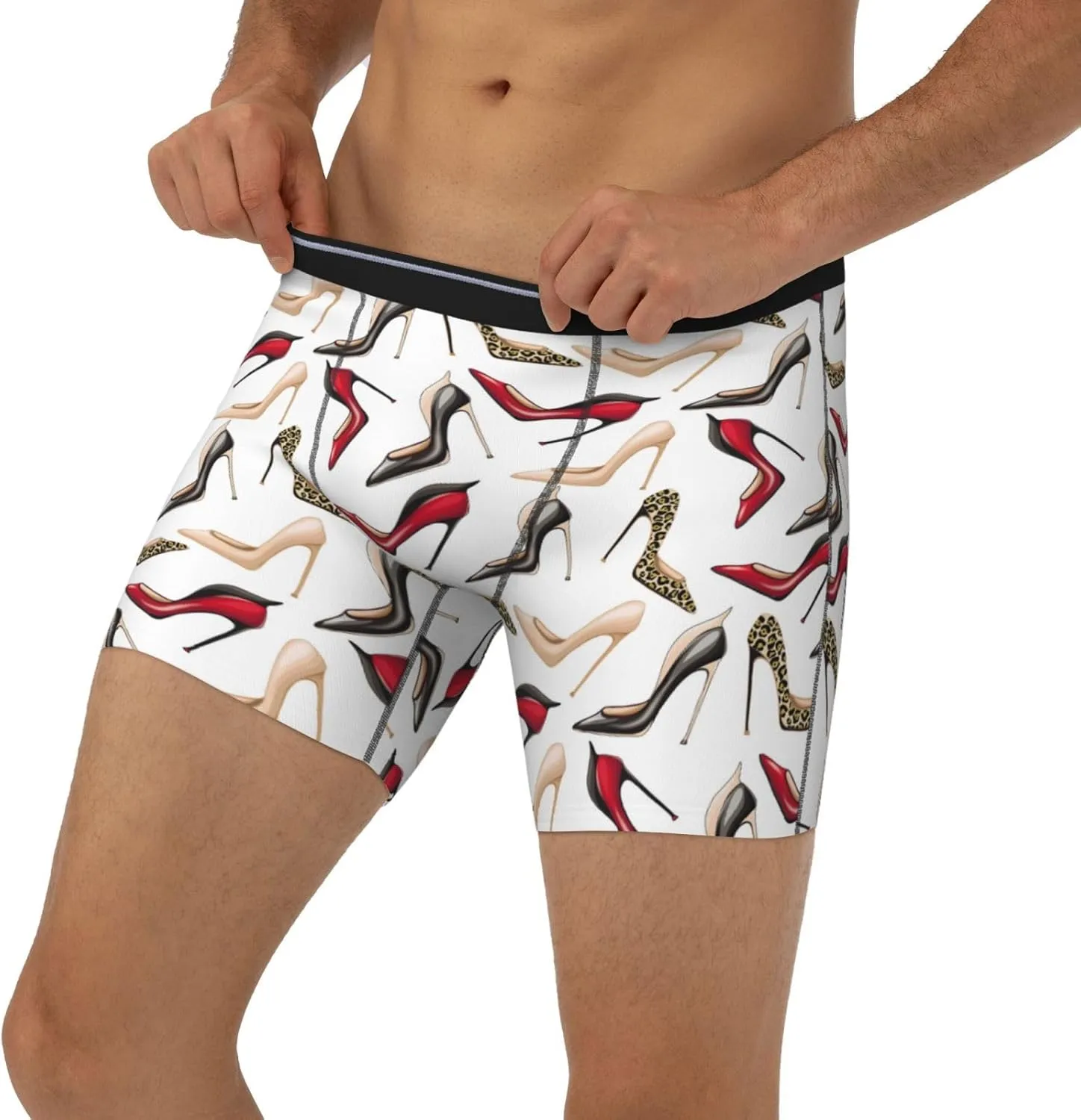 VOSERY high-heeled shoes cute print Mens Underwear Boxer Briefs, Soft Breathable Extended Length Boxers Briefs for Men