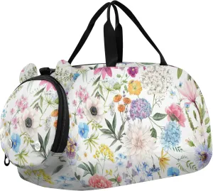 Watercolorful Flowers Duffel Bag with Shoes Compartment Multifunctional Overnight Travel Weekender Tote for Boys and Girls