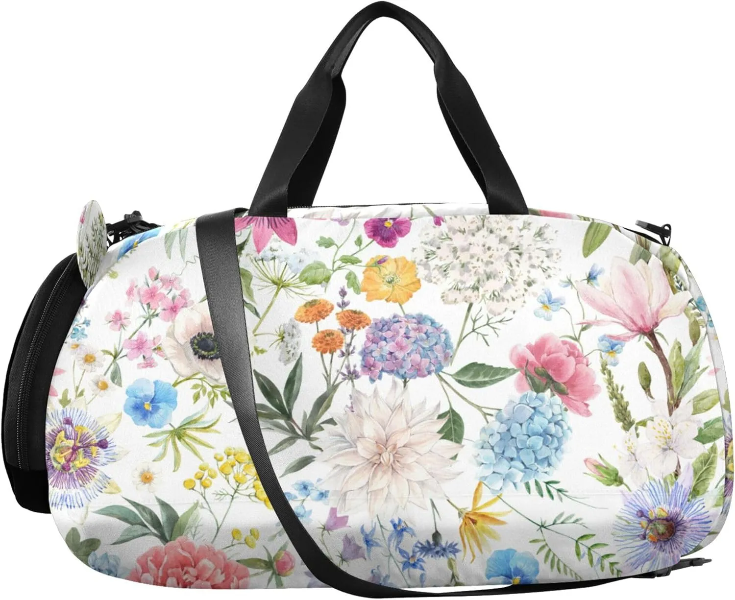 Watercolorful Flowers Duffel Bag with Shoes Compartment Multifunctional Overnight Travel Weekender Tote for Boys and Girls