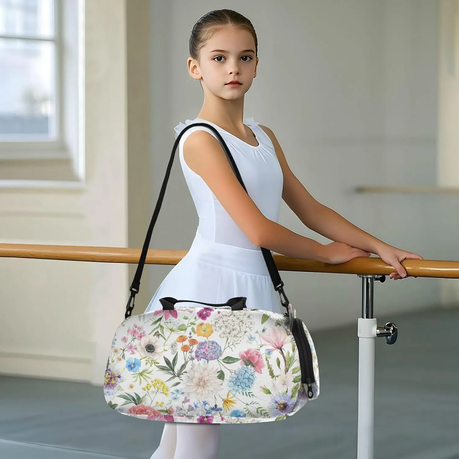 Watercolorful Flowers Duffel Bag with Shoes Compartment Multifunctional Overnight Travel Weekender Tote for Boys and Girls