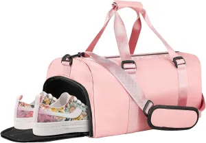 Waterproof Gym Bag for Women and Men with Shoes Compartment, Lightweight Duffel Bag (Pink)