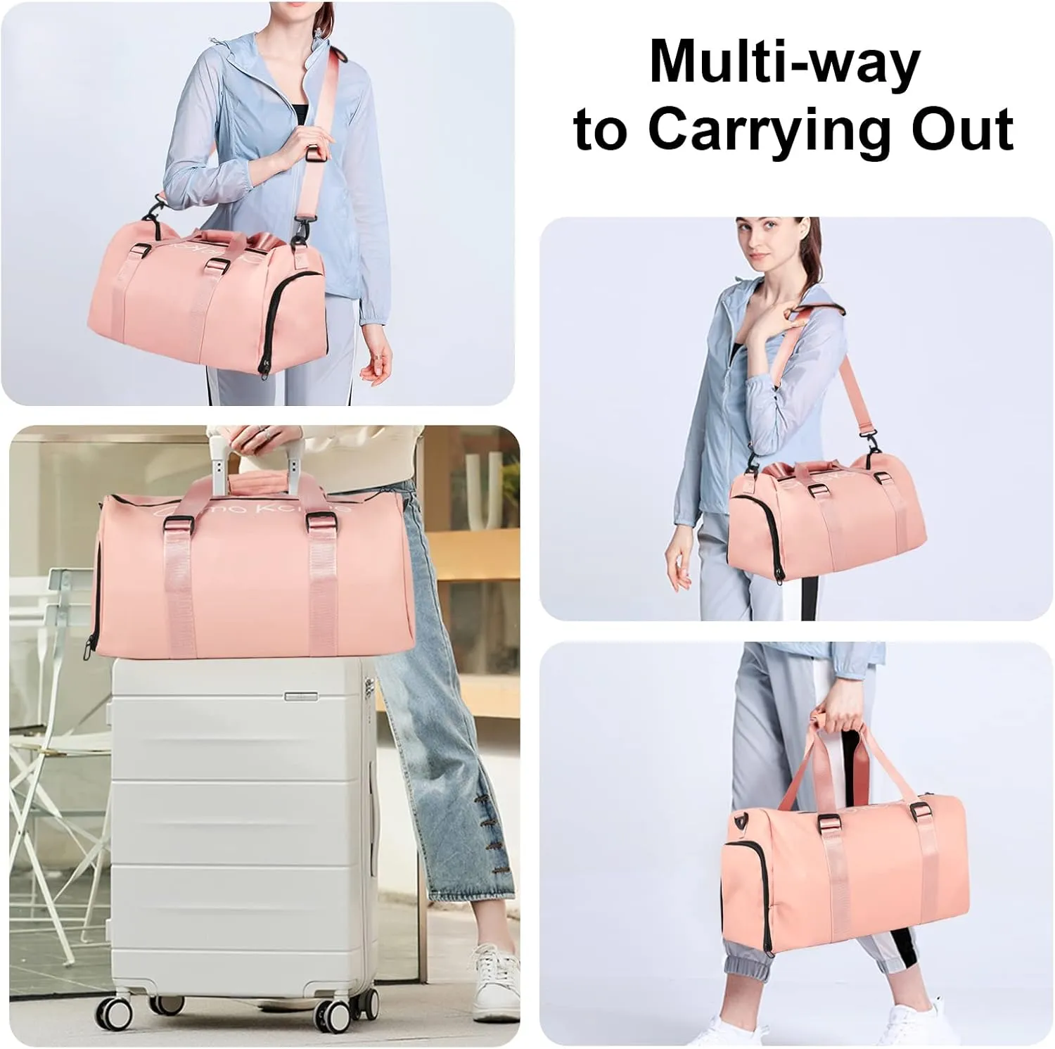 Waterproof Gym Bag for Women and Men with Shoes Compartment, Lightweight Duffel Bag (Pink)
