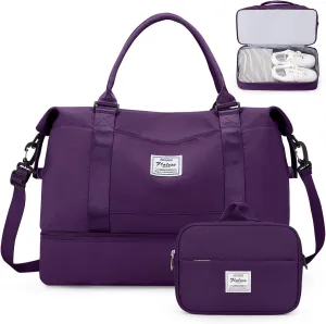 Weekender Bags for Women,Overnight Travel Duffel Bag with Shoes Compartment& Toiletry Bag,Extra Large(Dark Purple)