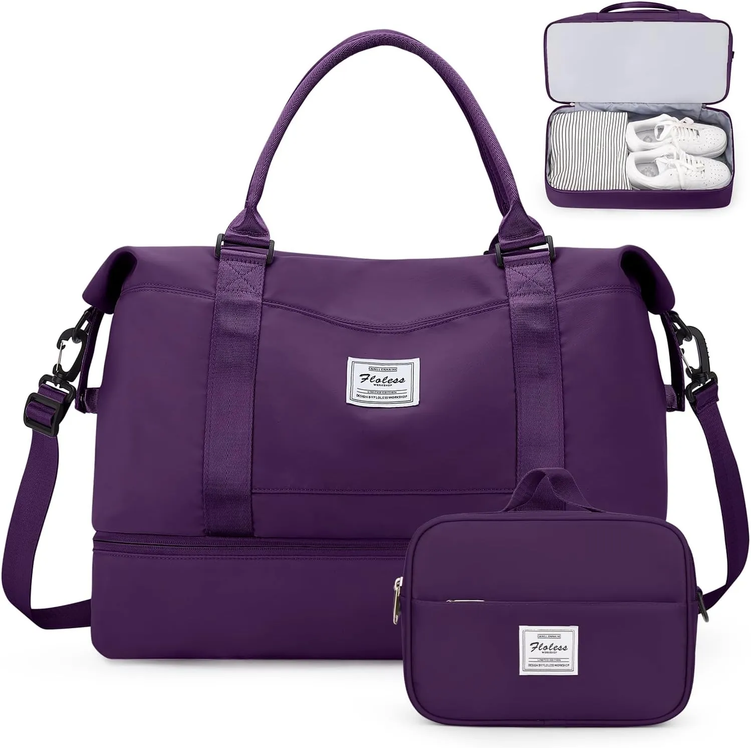 Weekender Bags for Women,Overnight Travel Duffel Bag with Shoes Compartment& Toiletry Bag,Extra Large(Dark Purple)
