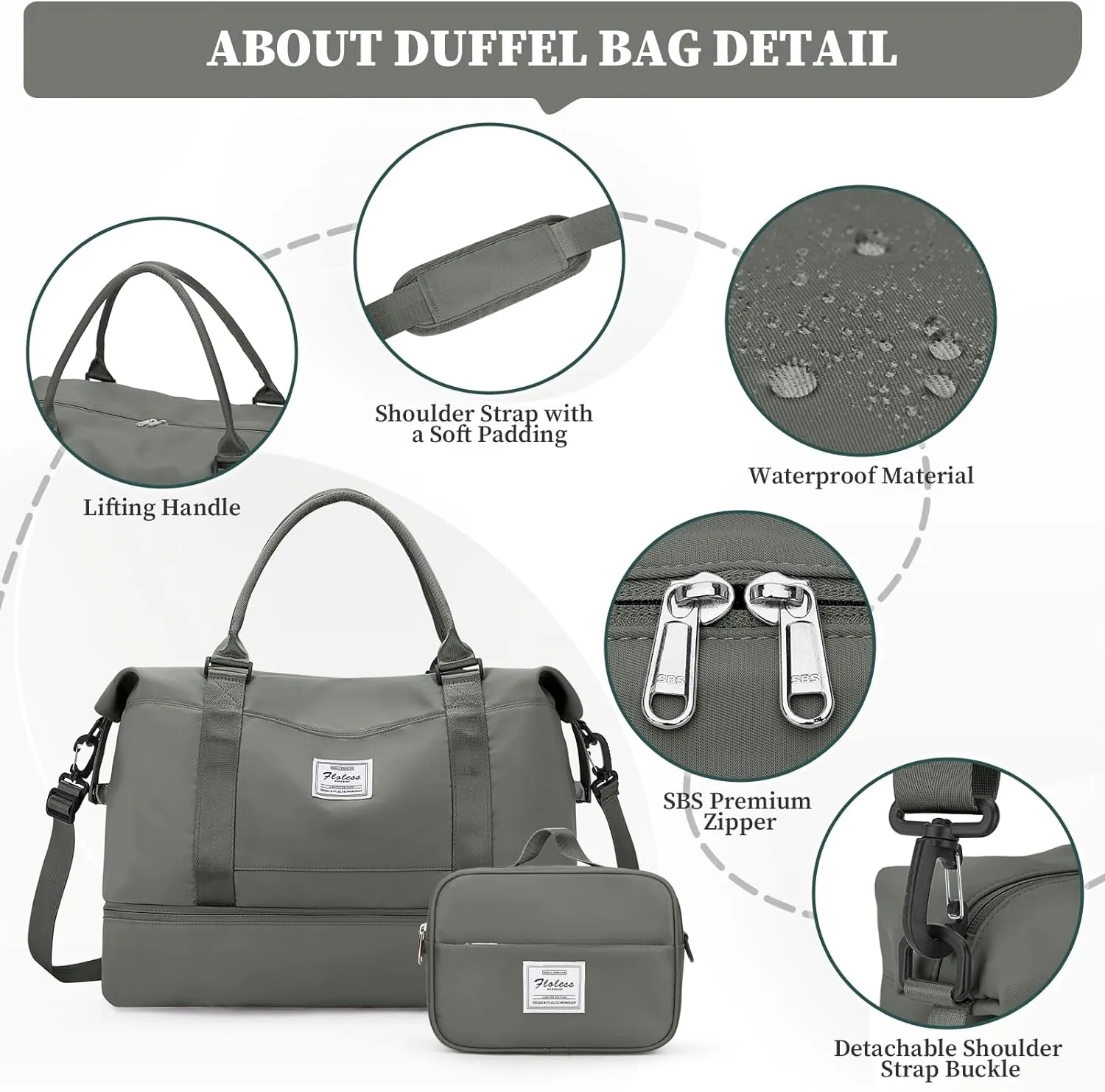 Weekender Bags for Women,Overnight Travel Duffel Bag with Shoes Compartment& Toiletry Bag,Extra Large(Olive Green)