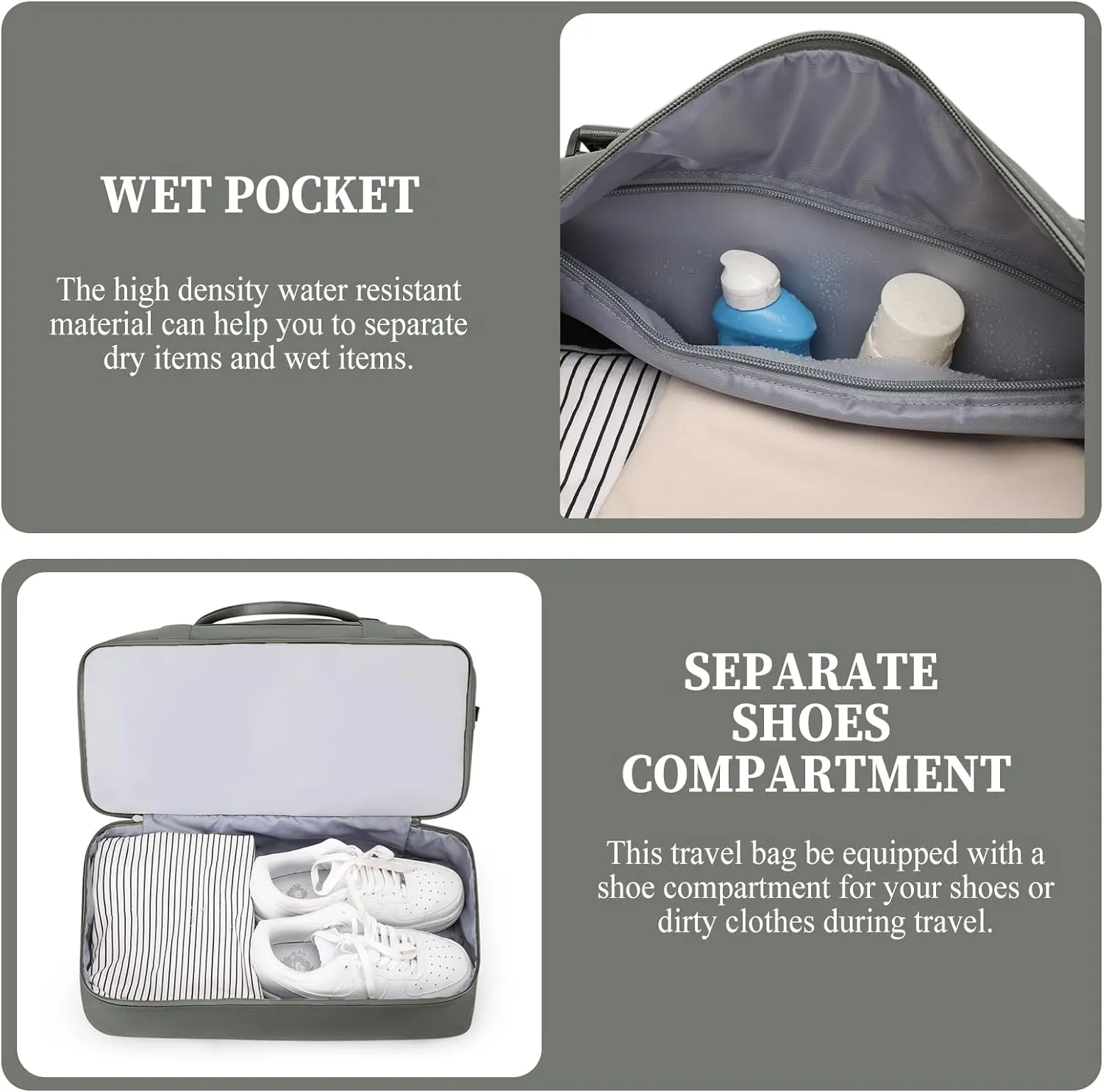 Weekender Bags for Women,Overnight Travel Duffel Bag with Shoes Compartment& Toiletry Bag,Extra Large(Olive Green)