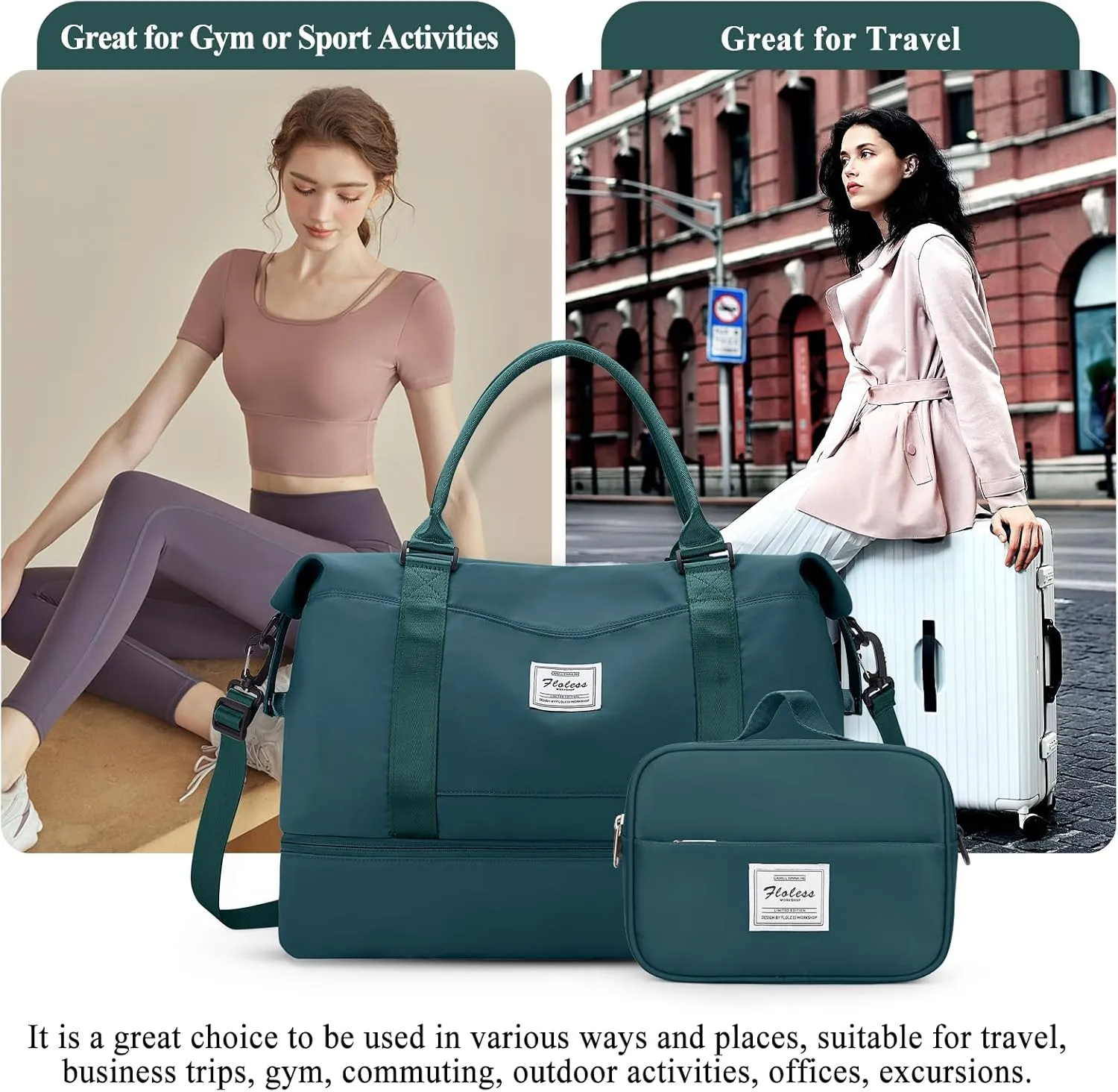 Weekender Bags for Women,Personal Item Travel Bag with Shoes Compartment,Overnight Travel Duffel Bag with Toiletry Bag