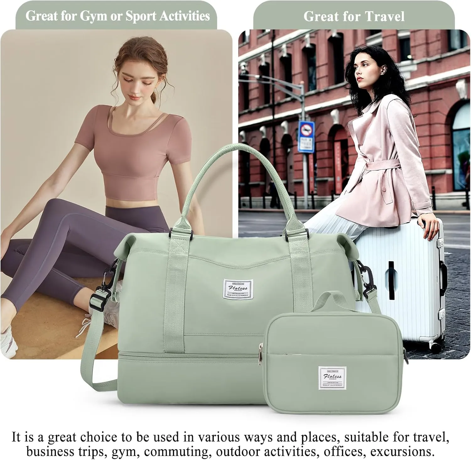Weekender Bags for Women,Personal Item Travel Bag with Shoes Compartment,Overnight Travel Duffel Bag with Toiletry Bag