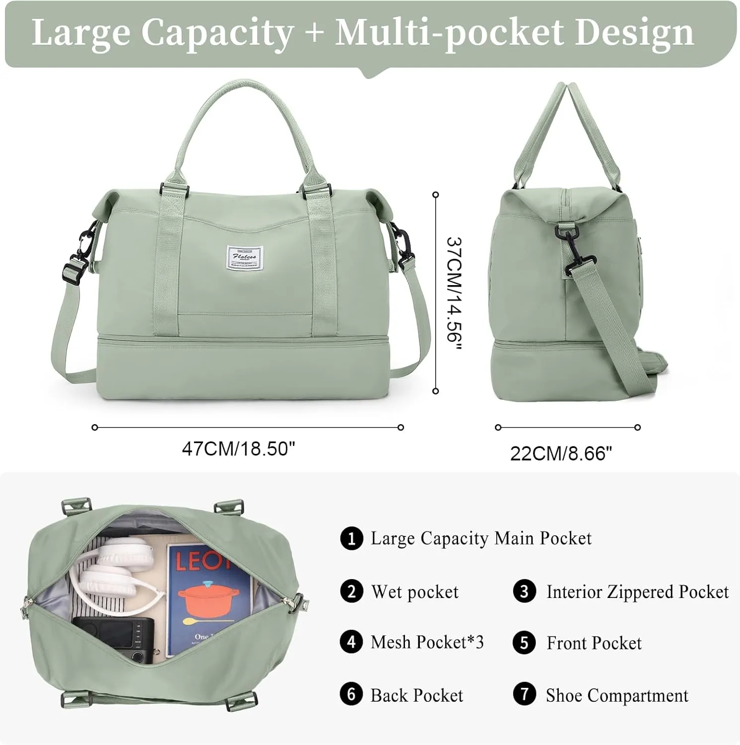 Weekender Bags for Women,Personal Item Travel Bag with Shoes Compartment,Overnight Travel Duffel Bag with Toiletry Bag