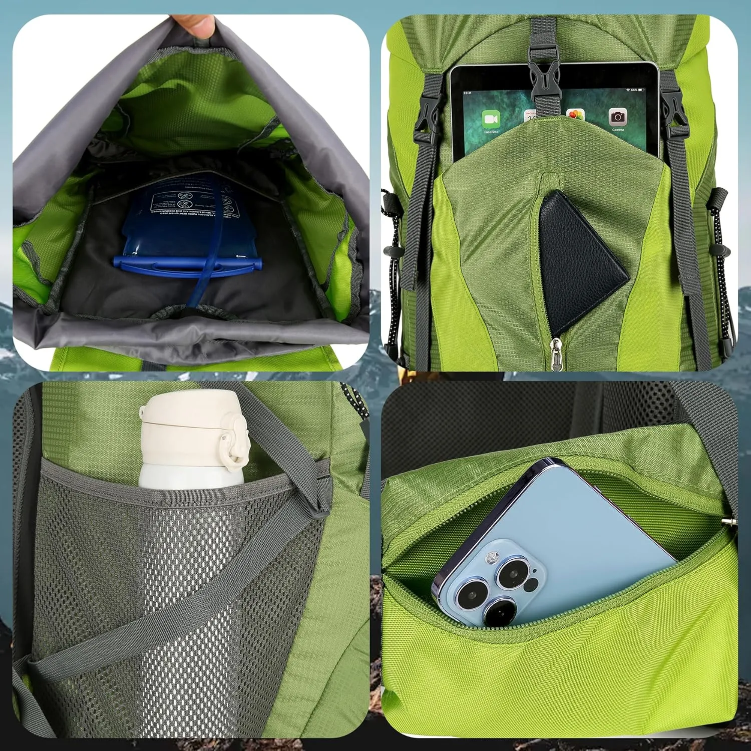 WintMing 75L Hiking Backpack with Rain Cover Waterproof Camping Backpack Shoes Warehouse for Men Women