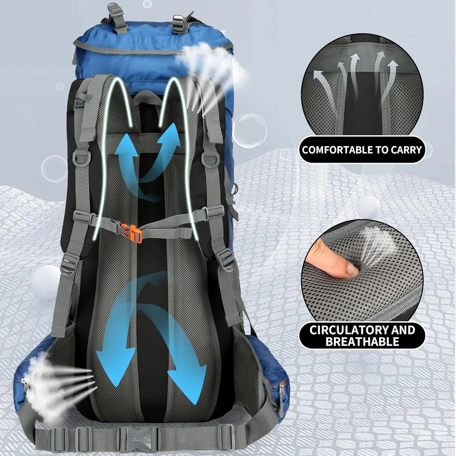 WintMing 75L Hiking Backpack with Rain Cover Waterproof Camping Backpack Shoes Warehouse for Men Women