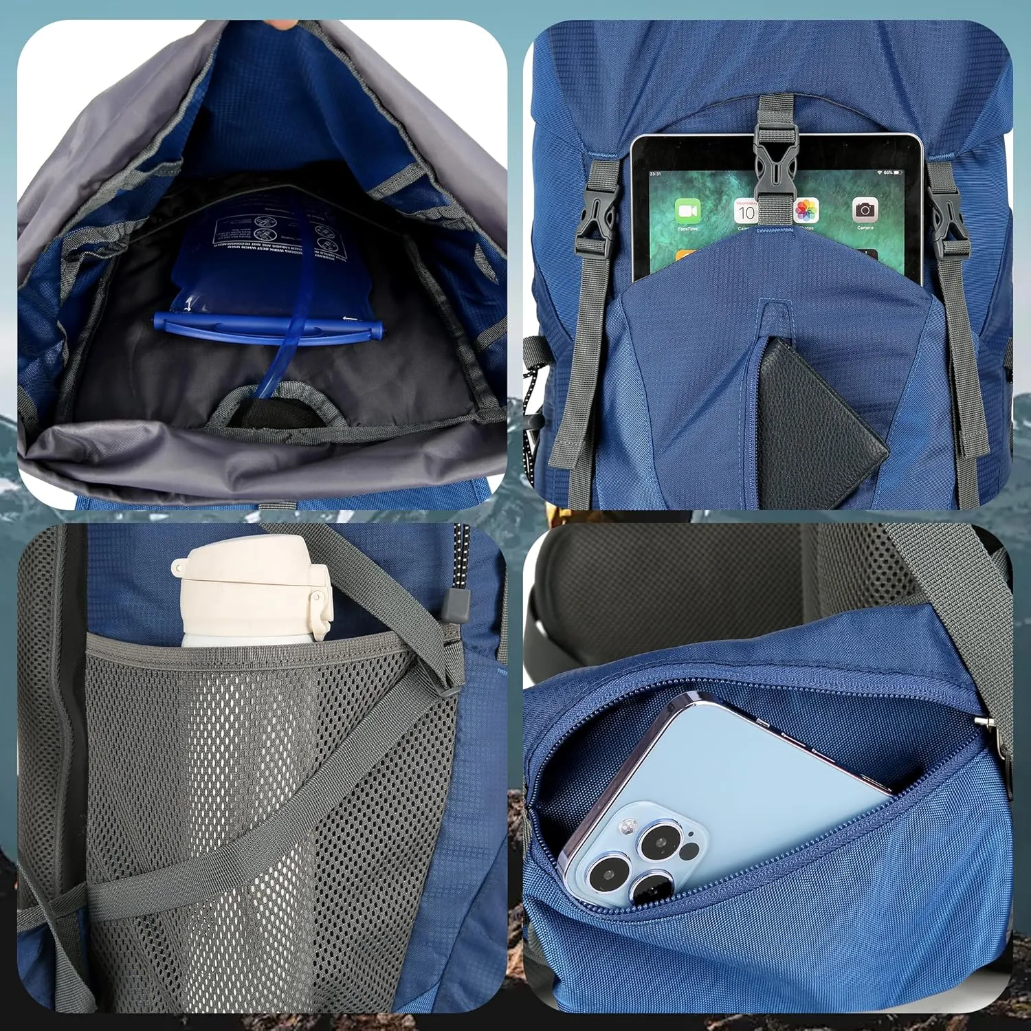 WintMing 75L Hiking Backpack with Rain Cover Waterproof Camping Backpack Shoes Warehouse for Men Women