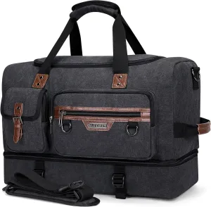WITZMAN Canvas Weekender Bag Mens Overnight Bag for Traveling Carry on Duffle Bags with Shoes CompartmentA8010 Black