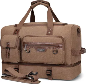 WITZMAN Canvas Weekender Bag Mens Overnight Bag for Traveling Carry on Duffle Bags with Shoes CompartmentA8010 Brown
