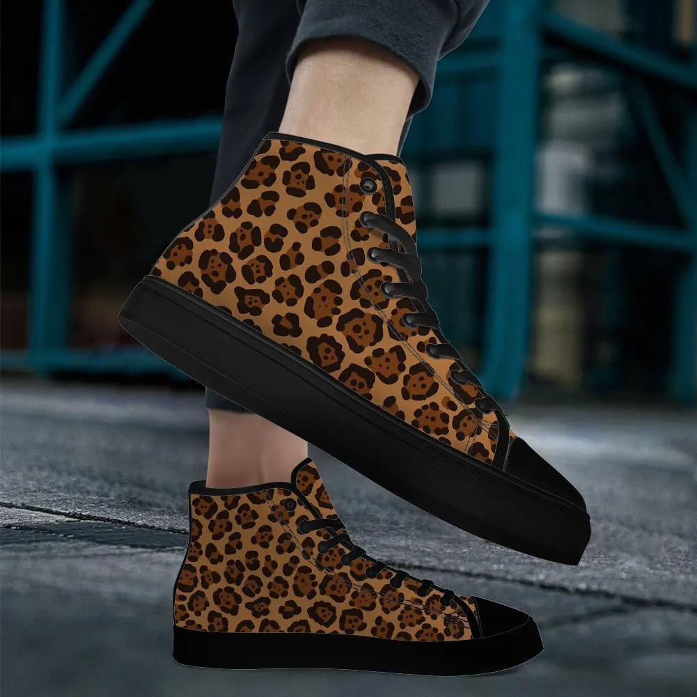 Women's Leopard Shoes Cheetah Skin High Top Canvas Sneakers Lace Up Casual Walking Shoes Gifts for Women