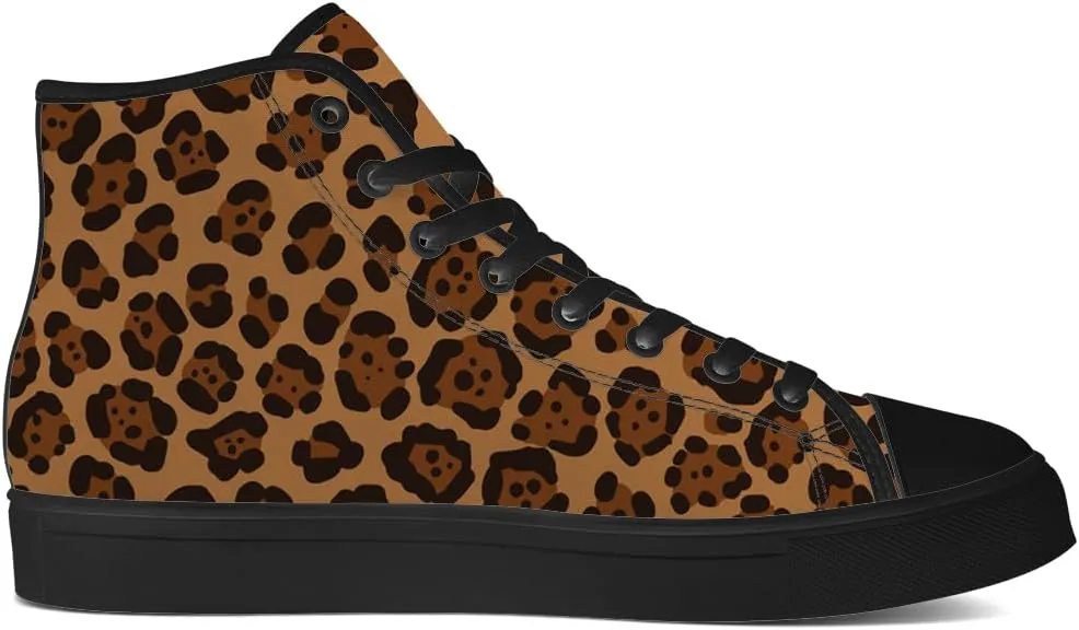 Women's Leopard Shoes Cheetah Skin High Top Canvas Sneakers Lace Up Casual Walking Shoes Gifts for Women