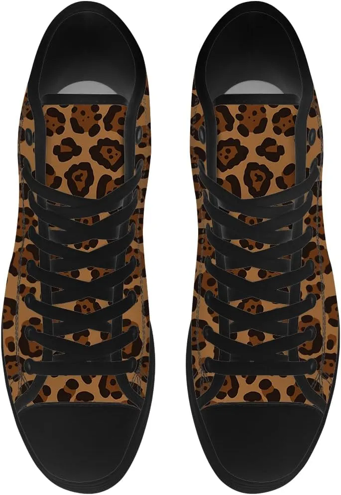 Women's Leopard Shoes Cheetah Skin High Top Canvas Sneakers Lace Up Casual Walking Shoes Gifts for Women