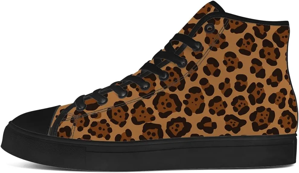 Women's Leopard Shoes Cheetah Skin High Top Canvas Sneakers Lace Up Casual Walking Shoes Gifts for Women