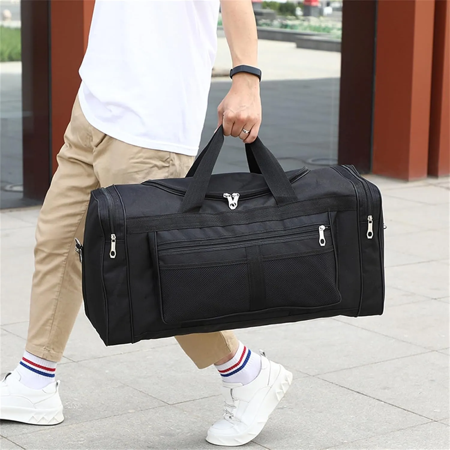 Womens Mens Handbags Large Capacity Travel Duffle Bags Foldable Bag with Shoes Compartment And Adjustable Strap