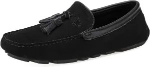 WOUND Shoes Men's Loafers Tassel Suede Vamp Genuine Leather Round Toe Flexible Flat Heel Anti-Slip Comfortable Slip Resistant Fashion Slip-ons (Color : Black, Size : 7.5)